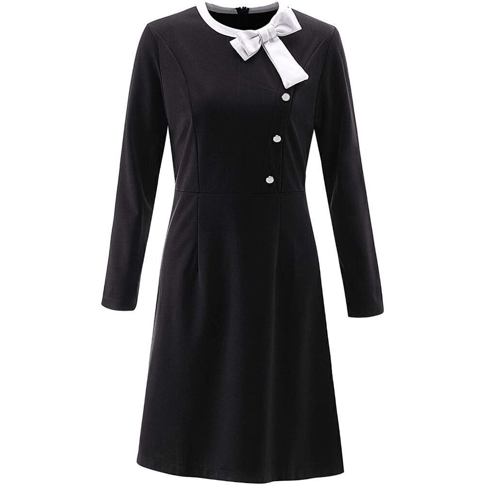 NWT Retro Vintage Pinup 1940s 1950s Classy Elegant Modest Button Bow Dress L